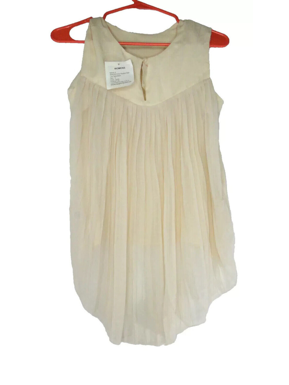 Maddy K women's Pleated Top Blouse High Low Sleeveless Nude Size Small  **NEW**